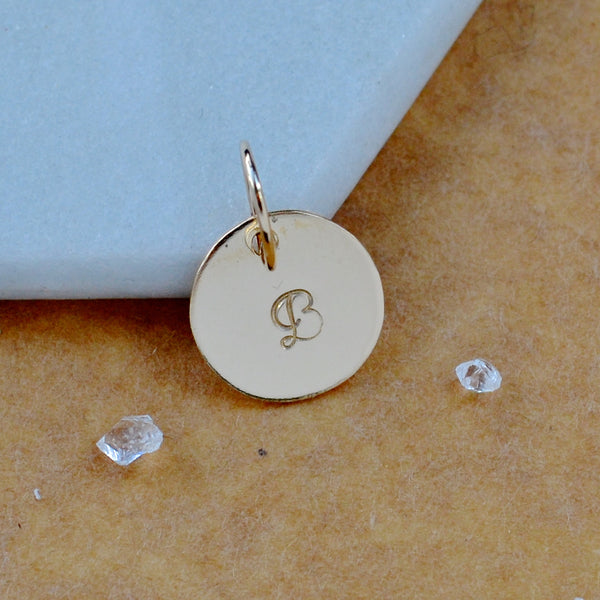 LETTER CHARM, capital B initial charms, handmade alphabet circle charm, cursive B letter pendant, simple jewelry, delicate handmade gold charm jewelry, nickel-free charms, script
