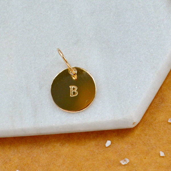 LETTER CHARM, capital B initial charms, handmade alphabet circle charm, B letter pendant, simple jewelry, delicate handmade charms, gold letter charm