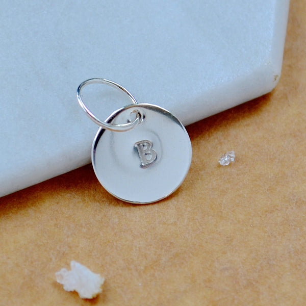 LETTER CHARM, capital B initial charms, handmade alphabet circle charm, B letter pendant, simple jewelry, delicate handmade charms, silver letter charm