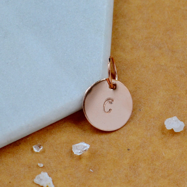 LETTER CHARM, capital C initial charms, handmade alphabet circle charm, cursive C letter pendant, simple jewelry, delicate handmade charm jewelry, nickel-free charms, rose gold