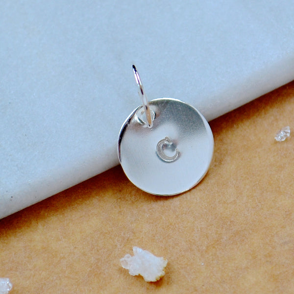 LETTER CHARM, capital C initial charms, handmade alphabet circle charm, C letter pendant, simple jewelry, delicate handmade charms, nickel-free silver