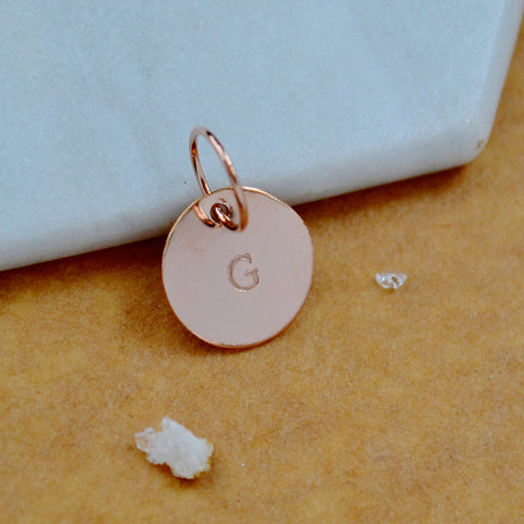 LETTER CHARM, capital G initial charms, handmade alphabet circle charm, G letter pendant, simple jewelry, delicate handmade charms, nickel-free jewelry, rose gold letter charm
