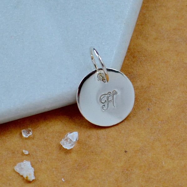 LETTER CHARM, capital H initial charms, handmade alphabet circle charm, cursive H letter pendant, simple jewelry, delicate handmade charm jewelry, nickel-free charms, silver letter charm