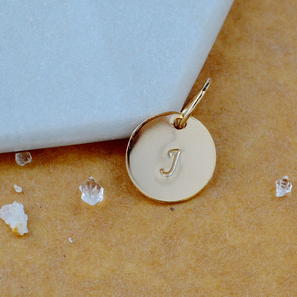 LETTER CHARM, capital I initial charms, handmade alphabet circle charm, cursive I letter pendant, simple jewelry, delicate handmade charm jewelry, nickel-free charms, gold letter charm