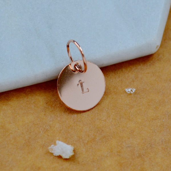 LETTER CHARM, capital L initial charms, handmade alphabet circle charm, L letter pendant, simple jewelry, delicate handmade charms, nickel-free jewelry, rose gold letter charm