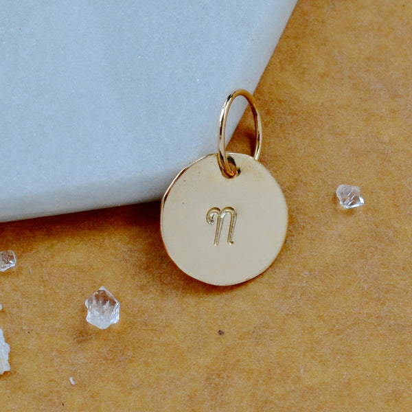 LETTER CHARM, capital N initial charms, handmade alphabet circle charm, cursive N letter pendant, simple jewelry, delicate handmade charm jewelry, nickel-free charms, gold letter charm