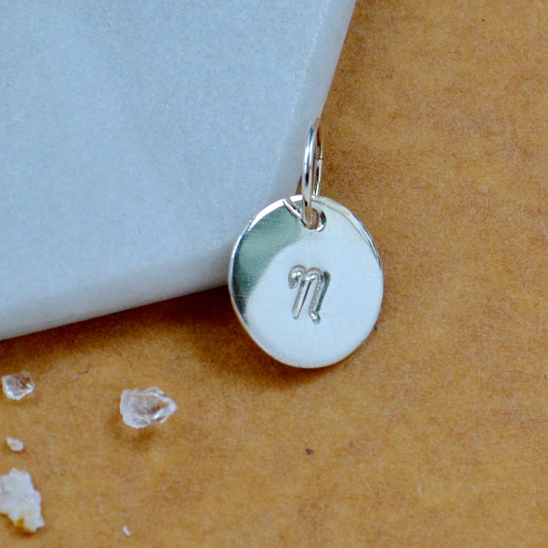 LETTER CHARM, capital N initial charms, handmade alphabet circle charm, cursive N letter pendant, simple jewelry, delicate handmade charm jewelry, nickel-free charms, silver letter charm