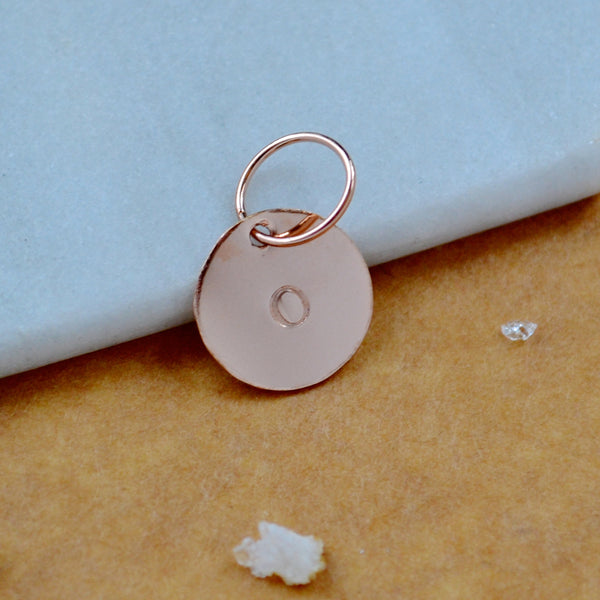 LETTER CHARM, capital O initial charms, handmade alphabet circle charm, O letter pendant, simple jewelry, delicate handmade charms, nickel-free jewelry, rose gold letter charm