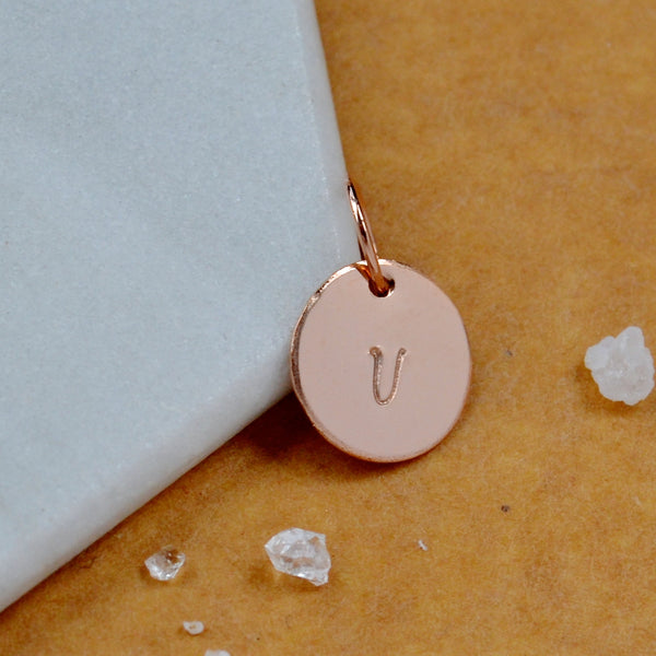 LETTER CHARM, capital V initial charms, handmade alphabet circle charm, cursive V letter pendant, simple jewelry, delicate handmade charm jewelry, nickel-free charms, rose gold letter charm