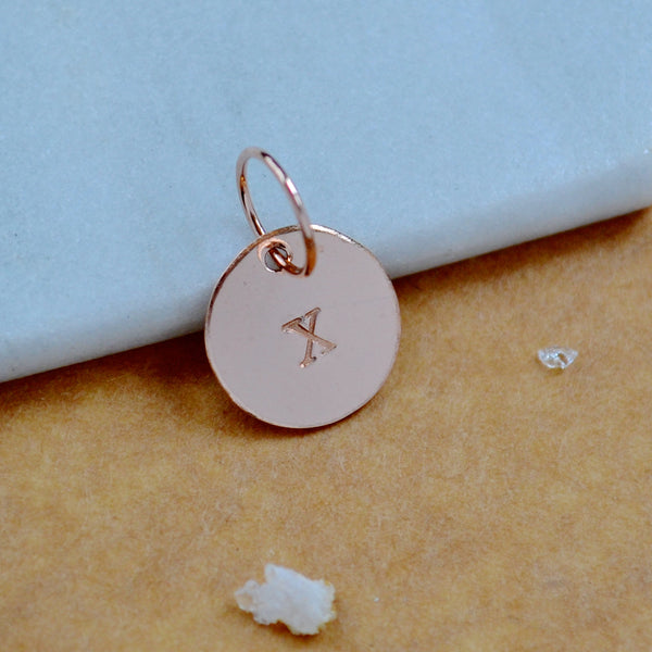 LETTER CHARM, capital X initial charms, handmade alphabet circle charm, X letter pendant, simple jewelry, delicate handmade charms, nickel-free jewelry, rose gold letter charm