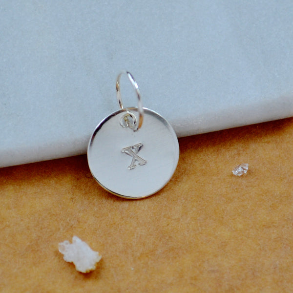LETTER CHARM, capital X initial charms, handmade alphabet circle charm, X letter pendant, simple jewelry, delicate handmade charms, nickel-free jewelry, silver letter charm