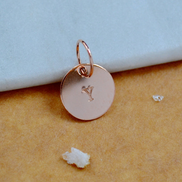 LETTER CHARM, capital Y initial charms, handmade alphabet circle charm, Y letter pendant, simple jewelry, delicate handmade charms, nickel-free jewelry, rose gold letter charm