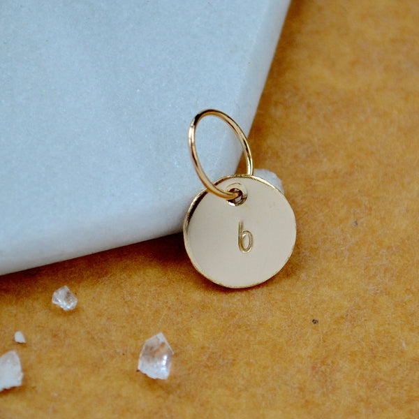 LETTER CHARM, lowercase b initial charms, handmade alphabet circle charm, cursive b letter pendant, simple jewelry, delicate handmade charm jewelry, gold sustainable jewelry