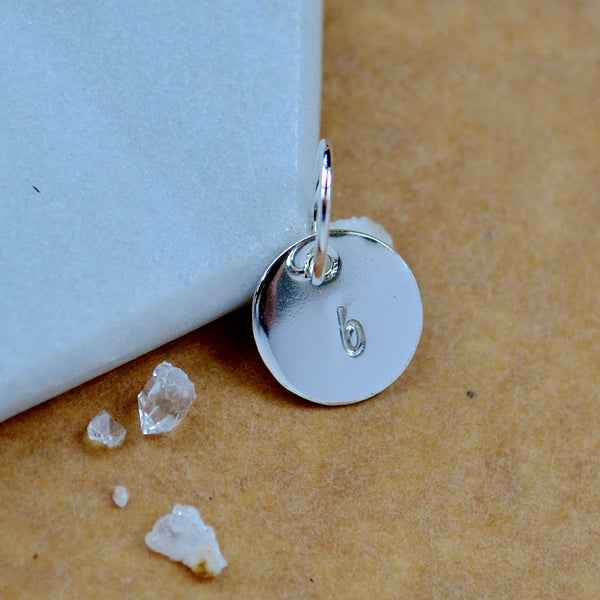 LETTER CHARM, lowercase b initial charms, handmade alphabet circle charm, cursive b letter pendant, simple jewelry, delicate handmade charm jewelry, silver sustainable jewelry