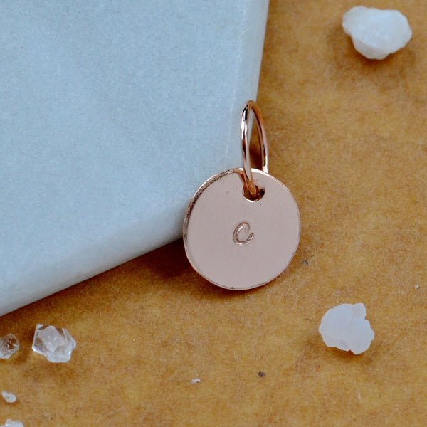 LETTER CHARM, lowercase c initial charms, handmade alphabet circle charm, cursive gold c letter pendant, simple jewelry, delicate handmade charm, sustainable rose gold