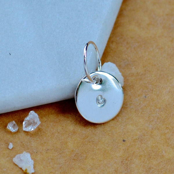 LETTER CHARM, lowercase c initial charms, handmade alphabet circle charm, cursive gold c letter pendant, simple jewelry, delicate handmade charm, sustainable silver