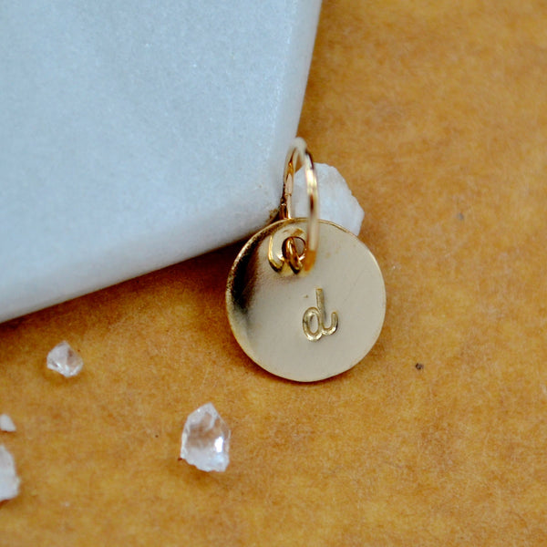 LETTER CHARM, lowercase d initial charms, handmade alphabet circle charm, cursive d letter pendant, simple jewelry, delicate handmade charm jewelry, sustainable gold