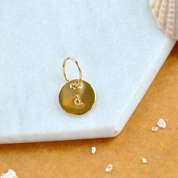LETTER CHARM, lowercase d initial charms, handmade alphabet circle charm, a letter pendant, simple jewelry, delicate handmade charms, gold