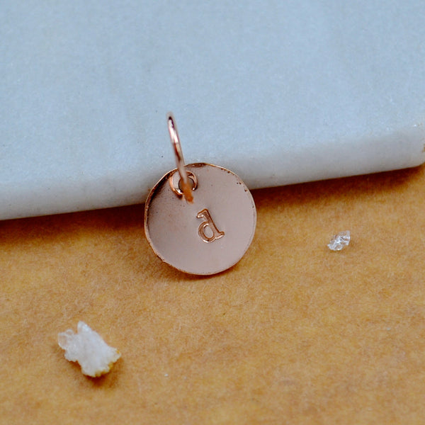 LETTER CHARM, lowercase d initial charms, handmade alphabet circle charm, a letter pendant, simple jewelry, delicate handmade charms, rose gold