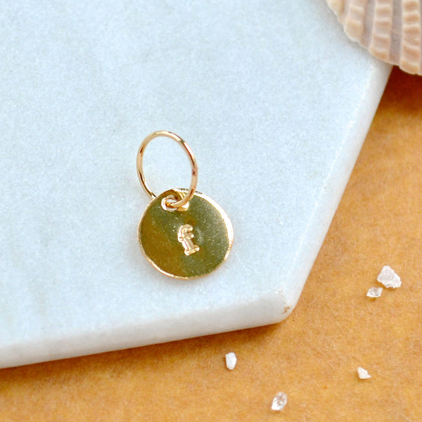 LETTER CHARM, lowercase f initial charms, handmade alphabet circle charm, f letter pendant, simple jewelry, delicate handmade charms, gold letter charm