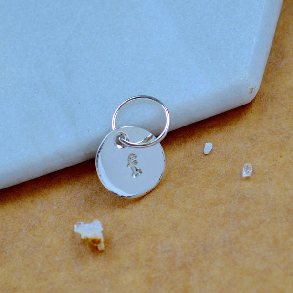 LETTER CHARM, lowercase f initial charms, handmade alphabet circle charm, f letter pendant, simple jewelry, delicate handmade charms, silver letter charm