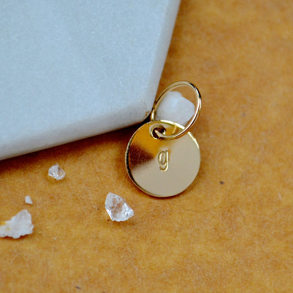 LETTER CHARM, lowercase g initial charms, handmade alphabet circle charm, cursive g letter pendant, simple jewelry, delicate handmade charm jewelry, nickel-free charms, gold letter charm