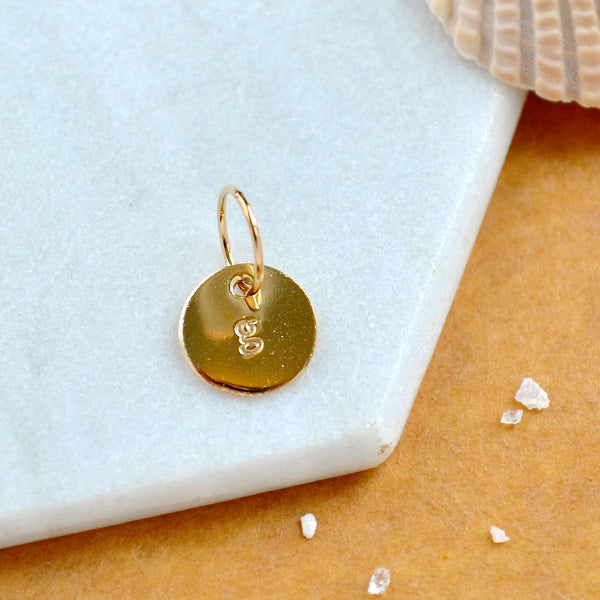 LETTER CHARM, lowercase g initial charms, handmade alphabet circle charm, g letter pendant, simple jewelry, delicate handmade charms, gold letter charm