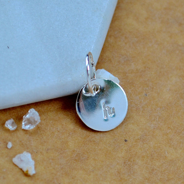 LETTER CHARM, lowercase h initial charms, handmade alphabet circle charm, cursive h letter pendant, simple jewelry, delicate handmade charm jewelry, nickel-free charms, silver letter charm