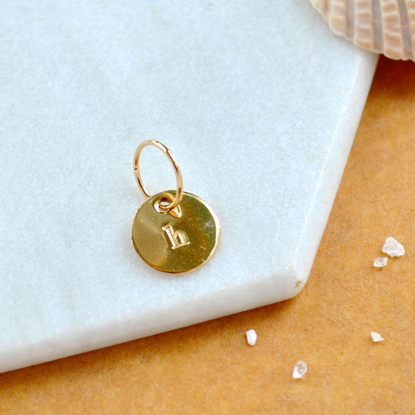 LETTER CHARM, lowercase h initial charms, handmade alphabet circle charm, h letter pendant, simple jewelry, delicate handmade charms, gold letter charm