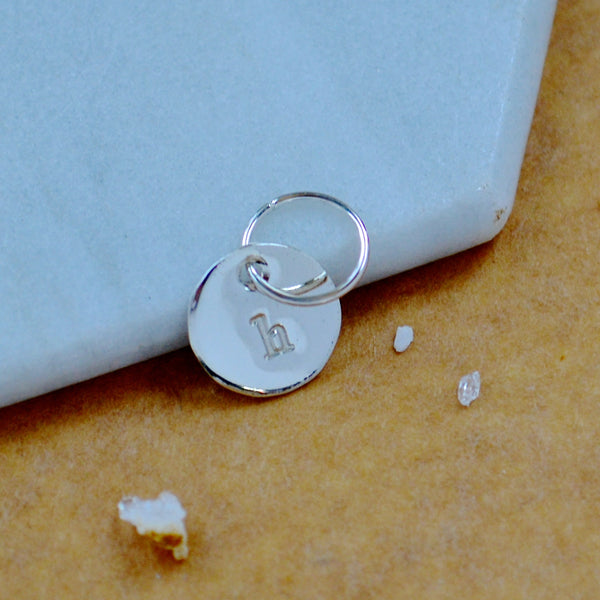LETTER CHARM, lowercase h initial charms, handmade alphabet circle charm, h letter pendant, simple jewelry, delicate handmade charms, silver letter charm
