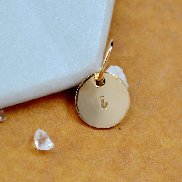 LETTER CHARM, lowercase i initial charms, handmade alphabet circle charm, cursive i letter pendant, simple jewelry, delicate handmade charm jewelry, nickel-free charms, gold letter charm