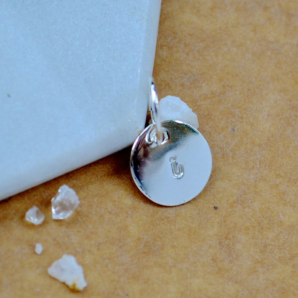 LETTER CHARM, lowercase i initial charms, handmade alphabet circle charm, cursive i letter pendant, simple jewelry, delicate handmade charm jewelry, nickel-free charms, silver letter charm