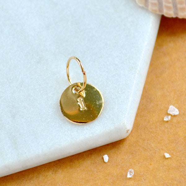 LETTER CHARM, lowercase i initial charms, handmade alphabet circle charm, i letter pendant, simple jewelry, delicate handmade charms, gold letter charm
