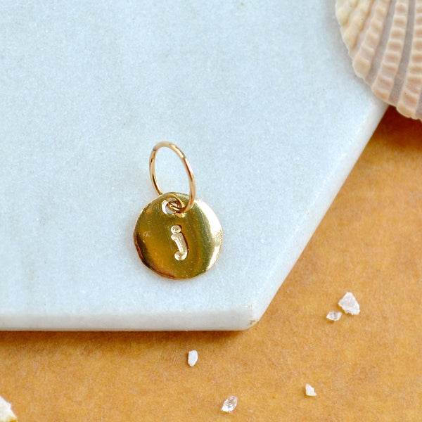 LETTER CHARM, lowercase j initial charms, handmade alphabet circle charm, j letter pendant, simple jewelry, delicate handmade charms, gold letter charm