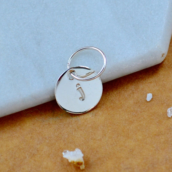LETTER CHARM, lowercase j initial charms, handmade alphabet circle charm, j letter pendant, simple jewelry, delicate handmade charms, silver letter charm