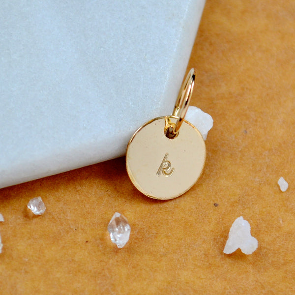 LETTER CHARM, lowercase k initial charms, handmade alphabet circle charm, cursive k letter pendant, simple jewelry, delicate handmade charm jewelry, nickel-free charms, gold letter charm