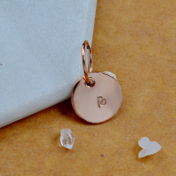 LETTER CHARM, lowercase k initial charms, handmade alphabet circle charm, cursive k letter pendant, simple jewelry, delicate handmade charm jewelry, nickel-free charms, rose gold letter charm