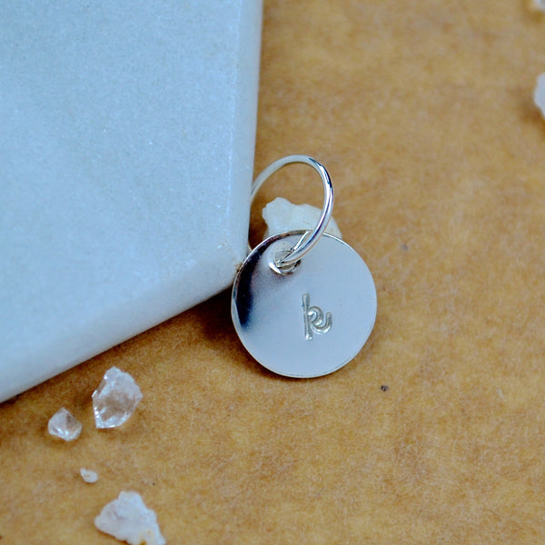 LETTER CHARM, lowercase k initial charms, handmade alphabet circle charm, cursive k letter pendant, simple jewelry, delicate handmade charm jewelry, nickel-free charms, silver letter charm