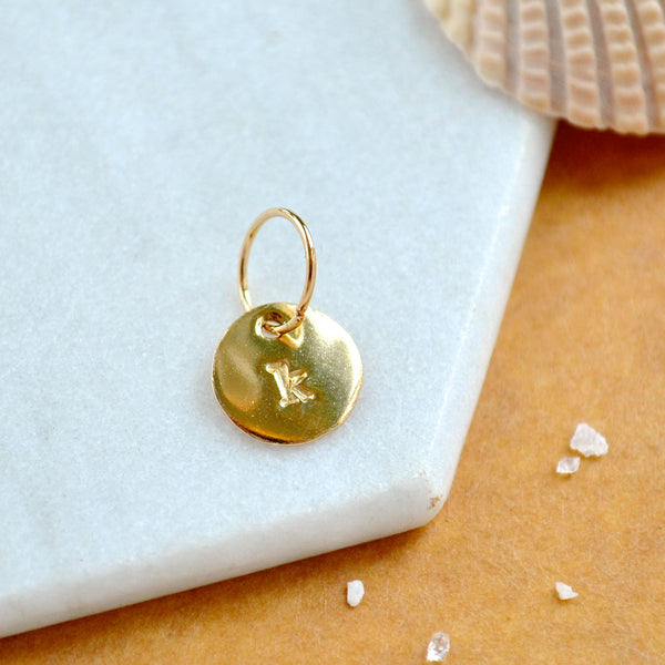 LETTER CHARM, lowercase k initial charms, handmade alphabet circle charm, k letter pendant, simple jewelry, delicate handmade charms, gold letter charm