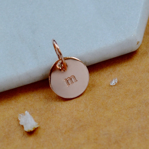 LETTER CHARM, lowercase m initial charms, handmade alphabet circle charm, m letter pendant, simple jewelry, delicate handmade charms, rose gold letter charm