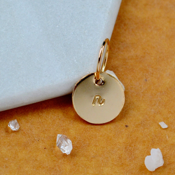 LETTER CHARM, lowercase n initial charms, handmade alphabet circle charm, cursive n letter pendant, simple jewelry, delicate handmade charm jewelry, nickel-free charms, gold letter charm
