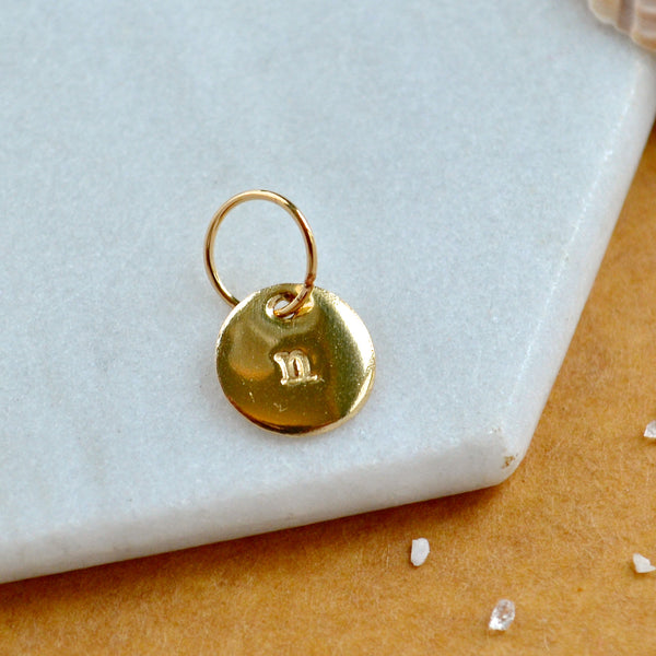 LETTER CHARM, lowercase n initial charms, handmade alphabet circle charm, n letter pendant, simple jewelry, delicate handmade charms, gold letter charm