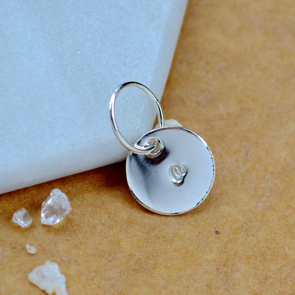 LETTER CHARM, lowercase o initial charms, handmade alphabet circle charm, cursive o letter pendant, simple jewelry, delicate handmade charm jewelry, nickel-free charms, silver letter charm