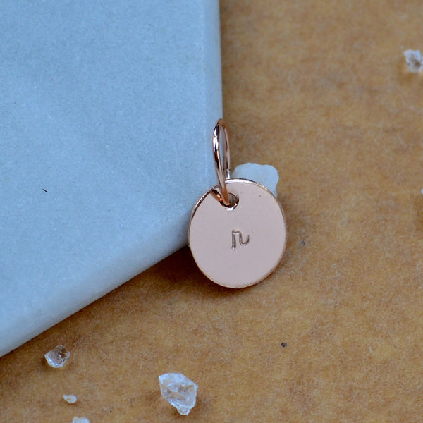 LETTER CHARM, lowercase r initial charms, handmade alphabet circle charm, cursive r letter pendant, simple jewelry, delicate handmade charm jewelry, nickel-free charms, rose gold letter charm