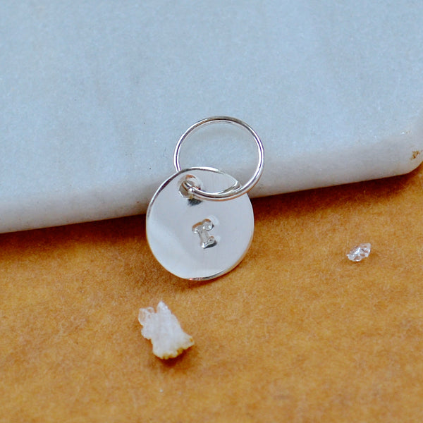 LETTER CHARM, lowercase r initial charms, handmade alphabet circle charm, r letter pendant, simple jewelry, delicate handmade charms, silver letter charm