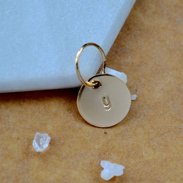 LETTER CHARM, lowercase y initial charms, handmade alphabet circle charm, cursive y letter pendant, simple jewelry, delicate handmade charm jewelry, nickel-free charms, gold letter charm