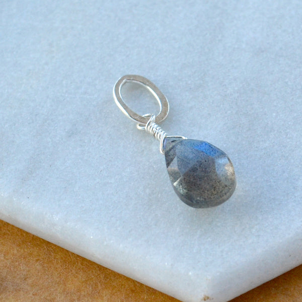 Lightning Labradorite gemstone pendant necklace gemstone charm for charm bracelet necklace for charms for necklaces silver grey blue gem pendant