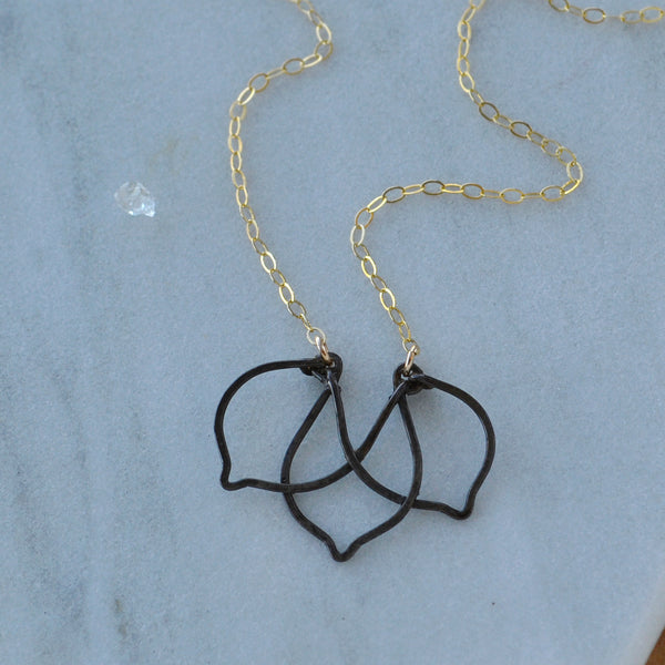 Lotus Necklace linked petals pendant necklaces lotus blossom symbol jewelry nickel free mixed metals gold filled black oxidized silver handmade dainty infinity jewelry