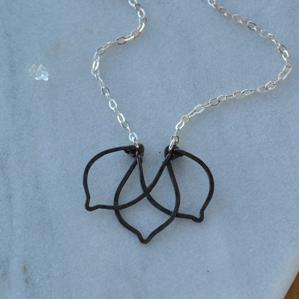 Lotus Necklace linked petals pendant necklaces lotus blossom symbol jewelry nickel free mixed metals black oxidized silver handmade dainty infinity jewelry