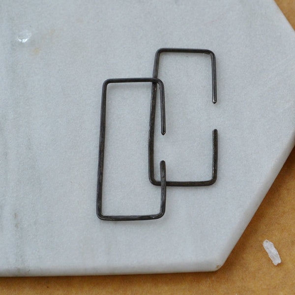 Mast Hoop Earrings rectangle threader hoops handmade hammered hoops  modern geometric jewelry nickel free lack oxidized silver small